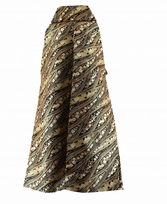 男性用袴単品レンタル(成人式・結婚式・卒業式)黒・金の流水と花、色紙[身長175cm]No.651